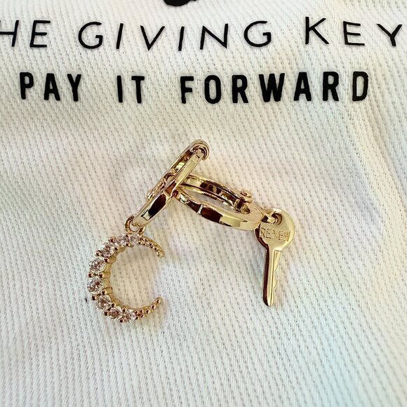 Half Moon & Engraved Key Earrings - Picture 11 of 13